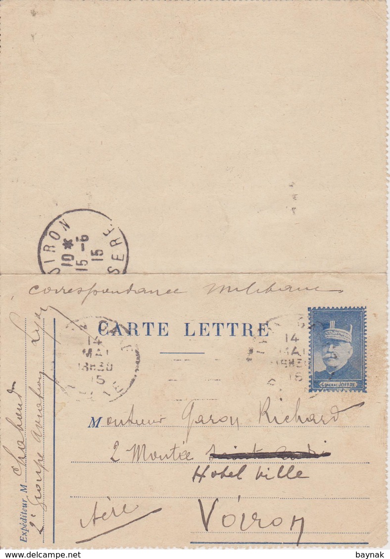 CARTE LETTRE  -    MILITARY POST  ~~  VOIRON  ~  FRANCHISE MILITAIRE  ~ FM ~  1915 - Militärstempel Ab 1900 (ausser Kriegszeiten)