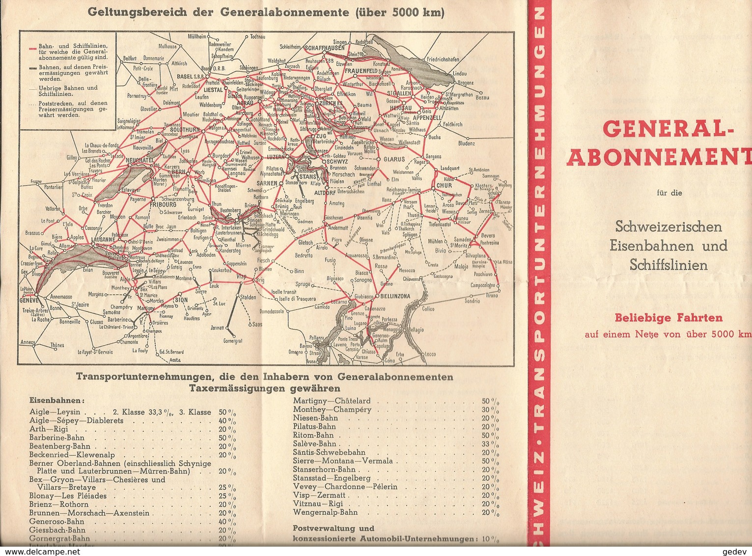 Schweizerischen Eisenbahnen Und Schiffslinien, General Abonnemente (1.7.1941) Format 4x 10-23 - Dépliants Touristiques