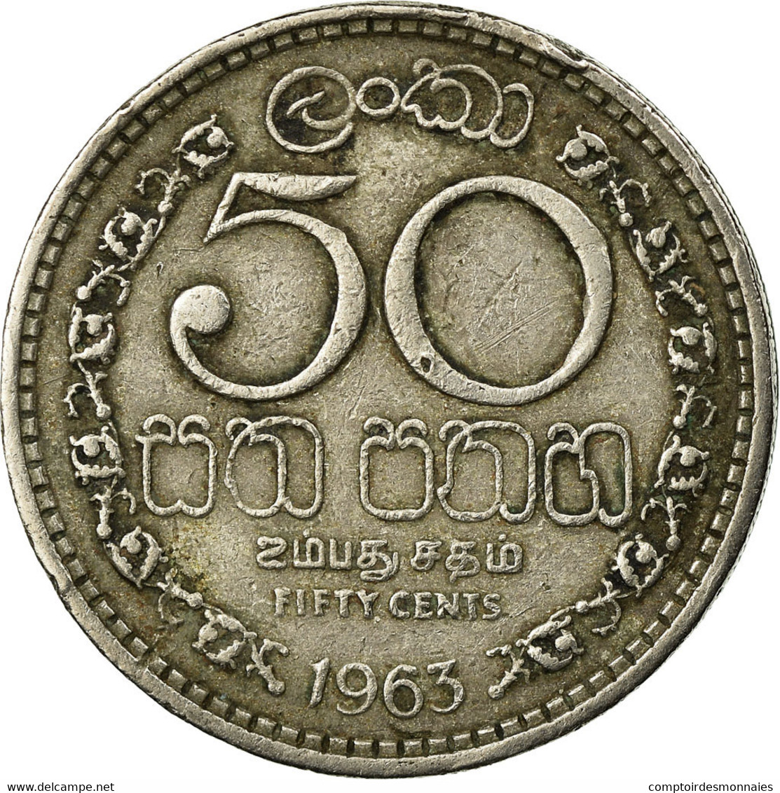 Monnaie, Ceylon, Elizabeth II, 50 Cents, 1963, TB+, Copper-nickel, KM:132 - Sri Lanka (Ceylon)