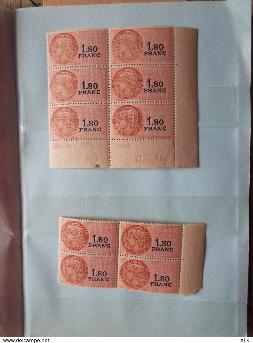 France 1942/1943 - 230 Timbres Fiscaux neufs daté avec n° au dos et autres - Prix de départ 5€