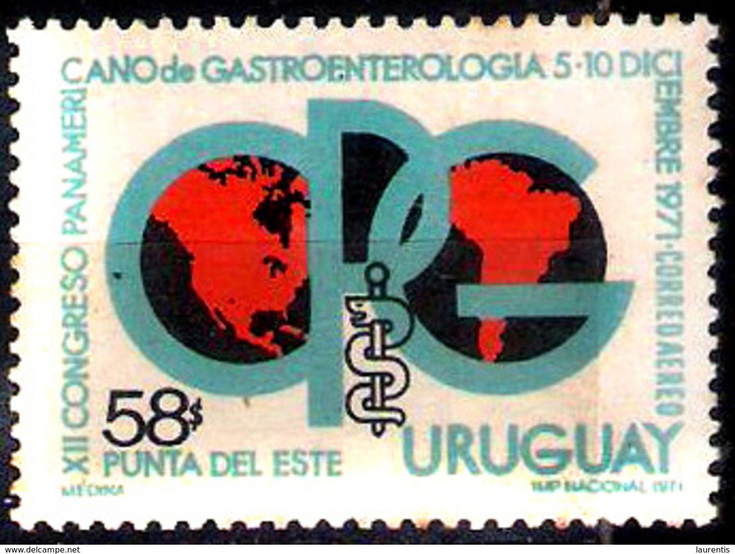 652  Gastroenterology - Uruguay Yv A 375 - Free Shipping - 1,25 - Medicine
