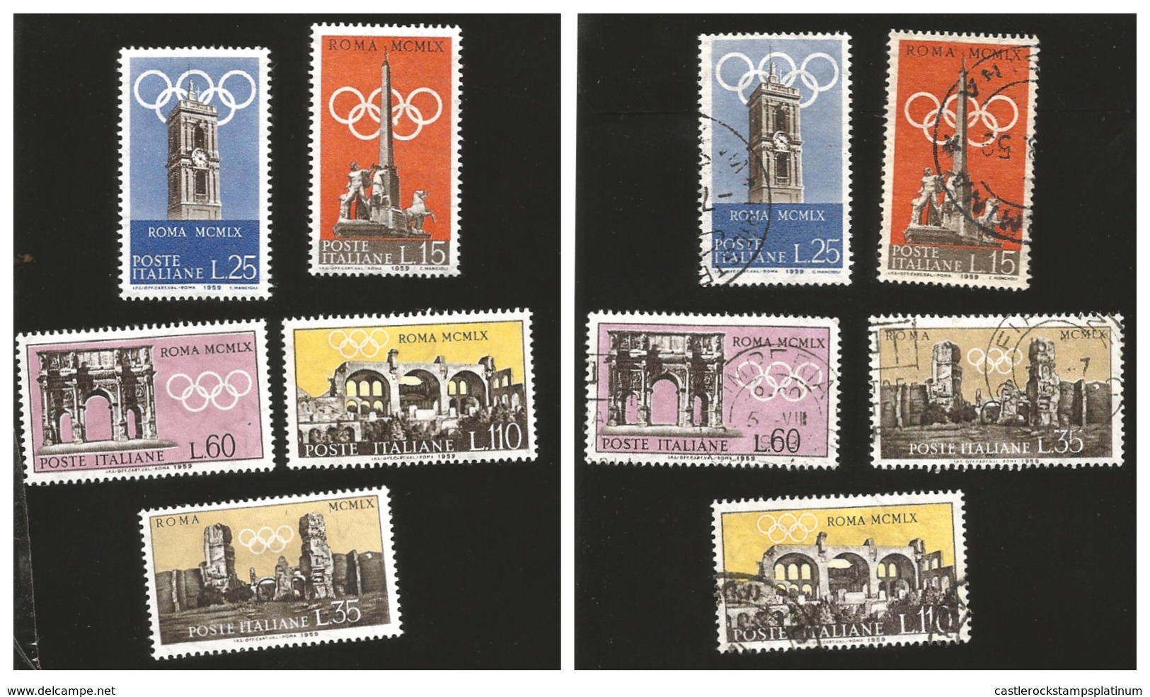 O) 1959 ITALY, OLYMPIC GAMES IN ROME -FOUNTAIN OF DIOSCURI AND OLYMPIC RINGS-BATHS OF CARCALLA-CAPITOLINE TOWER-ARCH OF - Other & Unclassified
