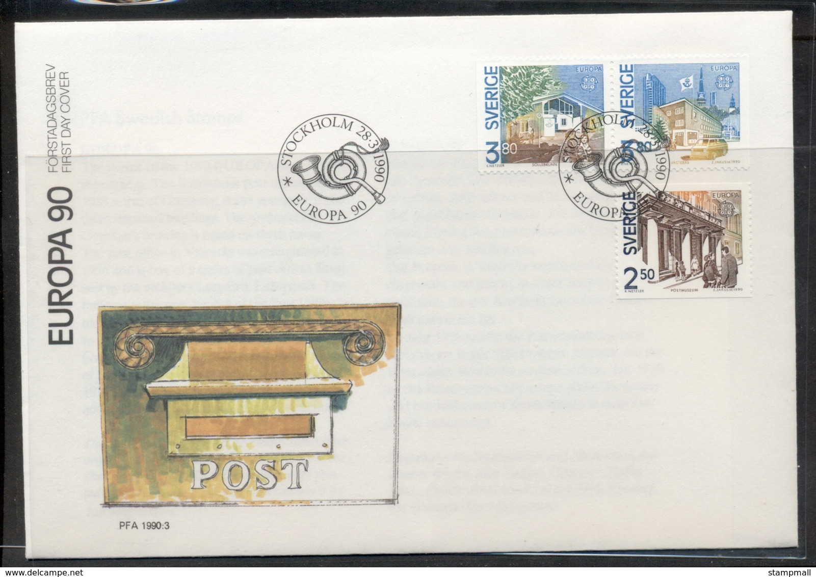 Sweden 1990 Europa Post Offices FDC - FDC