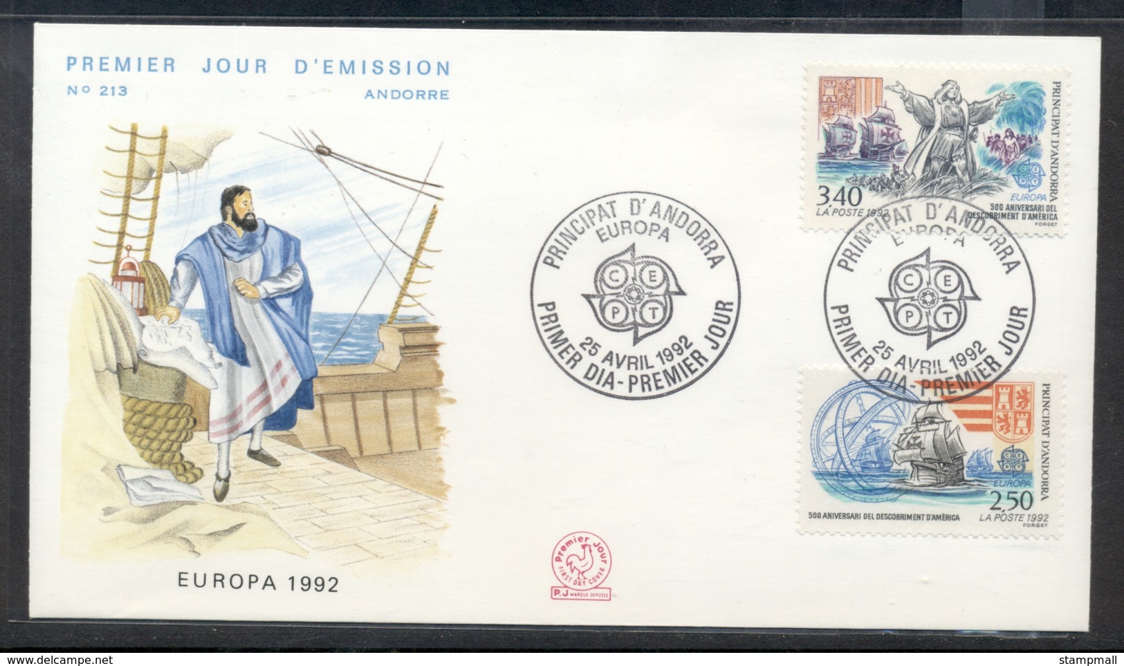 Andorra (Fr.) 1992 Europa Columbus Discovery Of America FDC - Covers & Documents