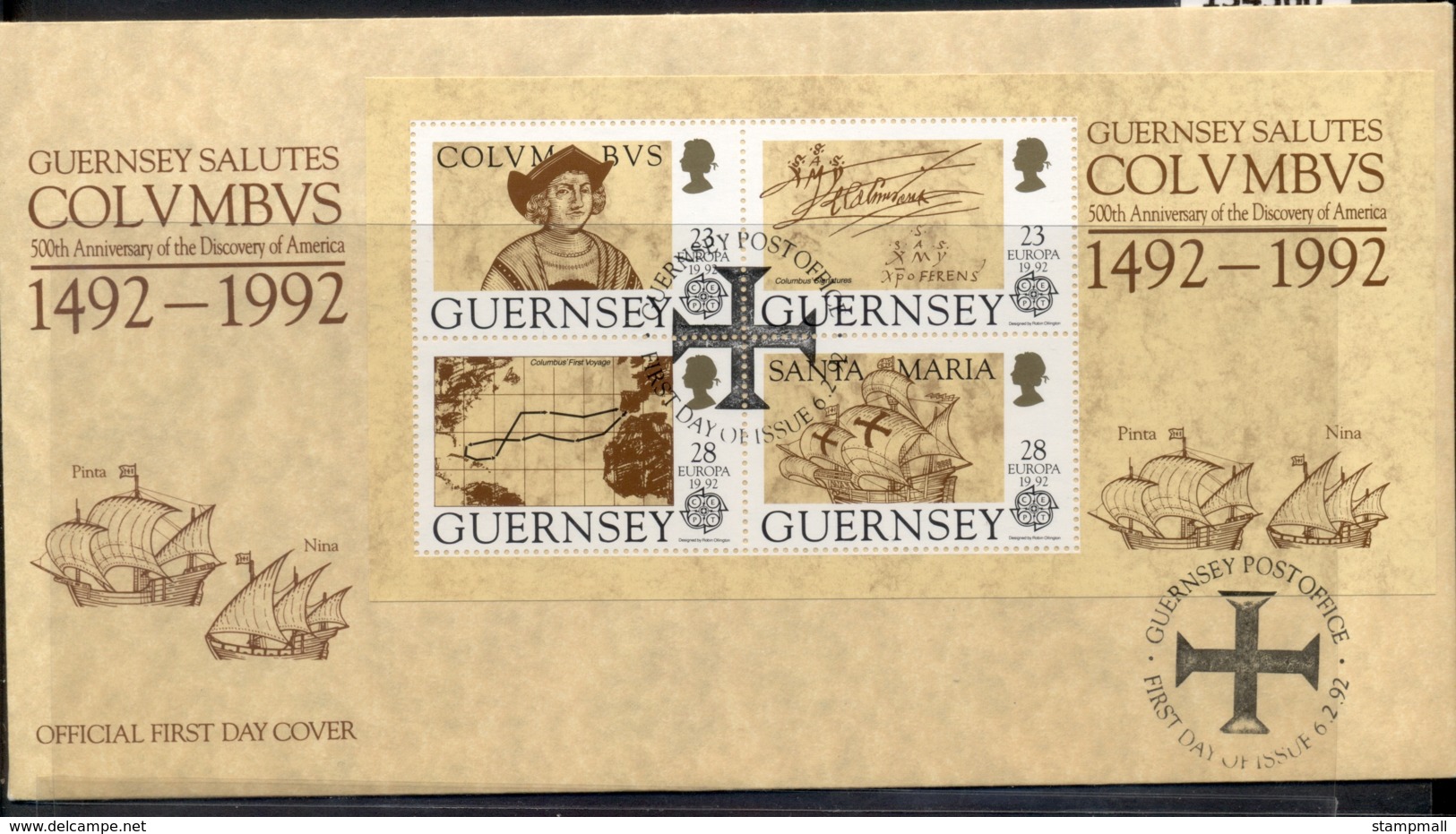 Guernsey 1992 Europa Columbus Discovery Of America MS FDC - Guernsey