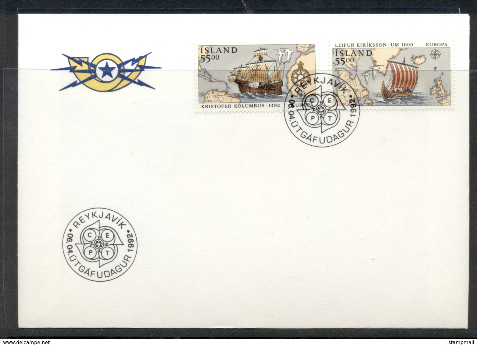 Iceland 1992 Europa Columbus Discovery Of America FDC - FDC