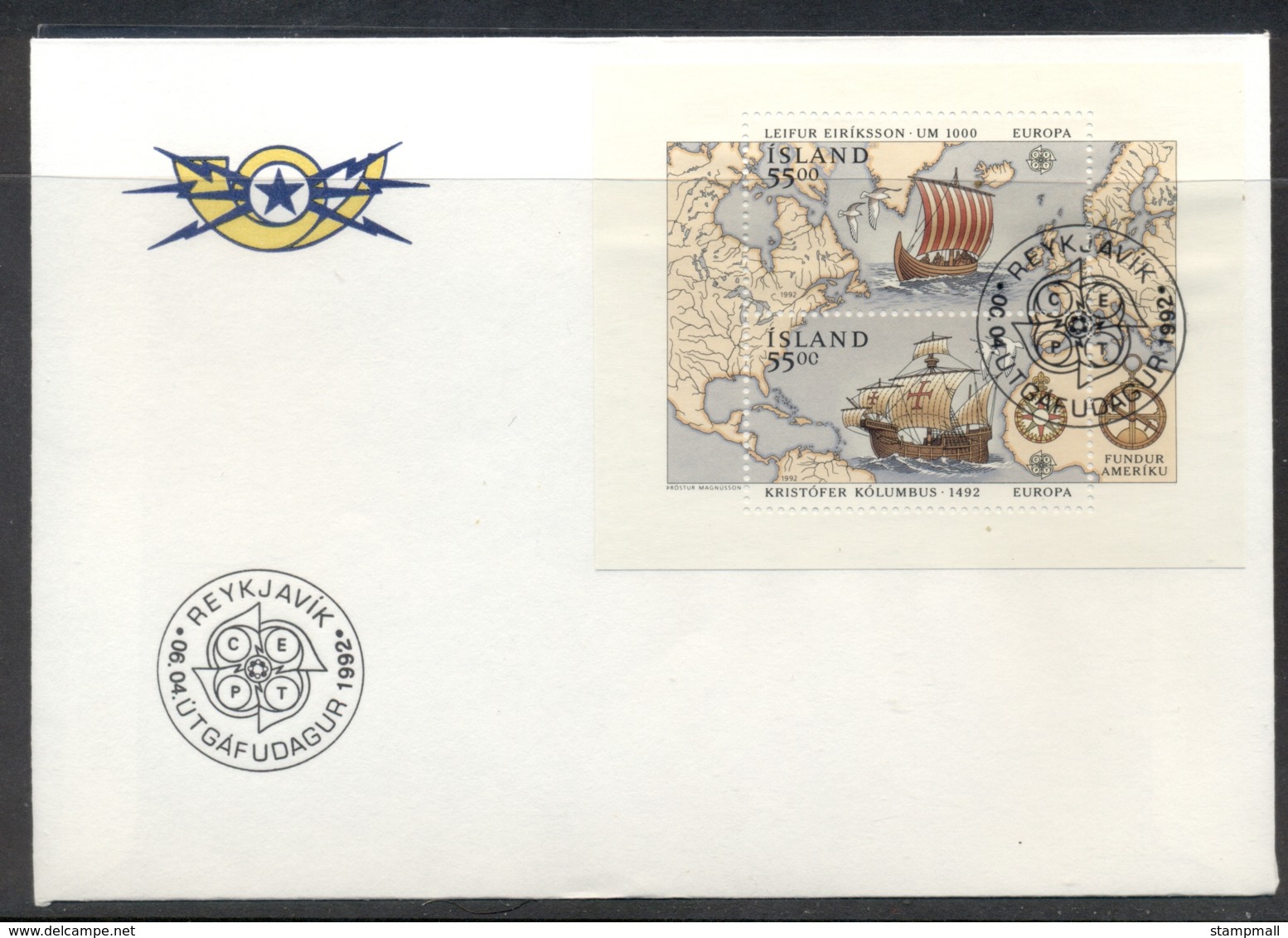 Iceland 1992 Europa Columbus Discovery Of America MS FDC - FDC