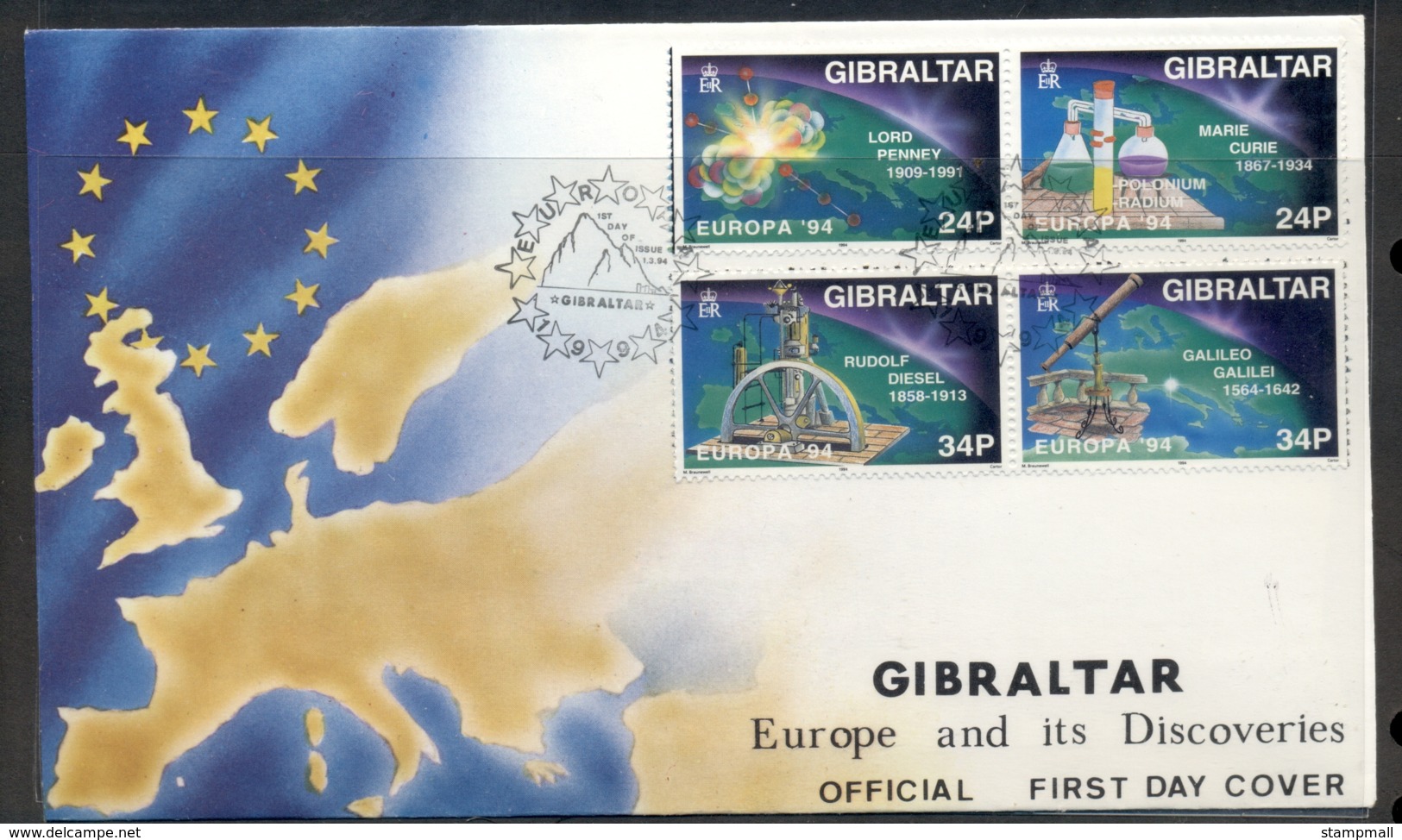 Gibraltar 1994 Europa Scientific Discoveries FDC - Gibraltar