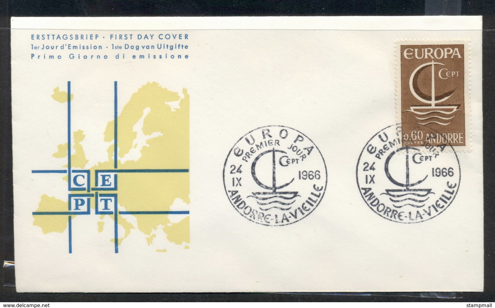 Andorra (Fr.) 1966 Europa Sailboat FDC - Covers & Documents