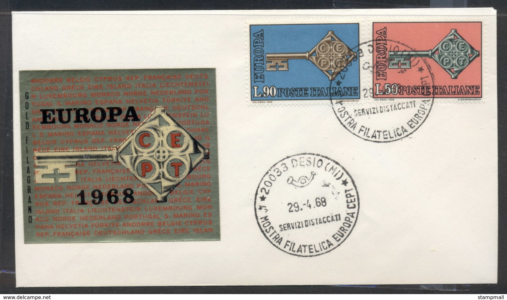 Italy 1968 Europa Key With Emblem FDC - FDC