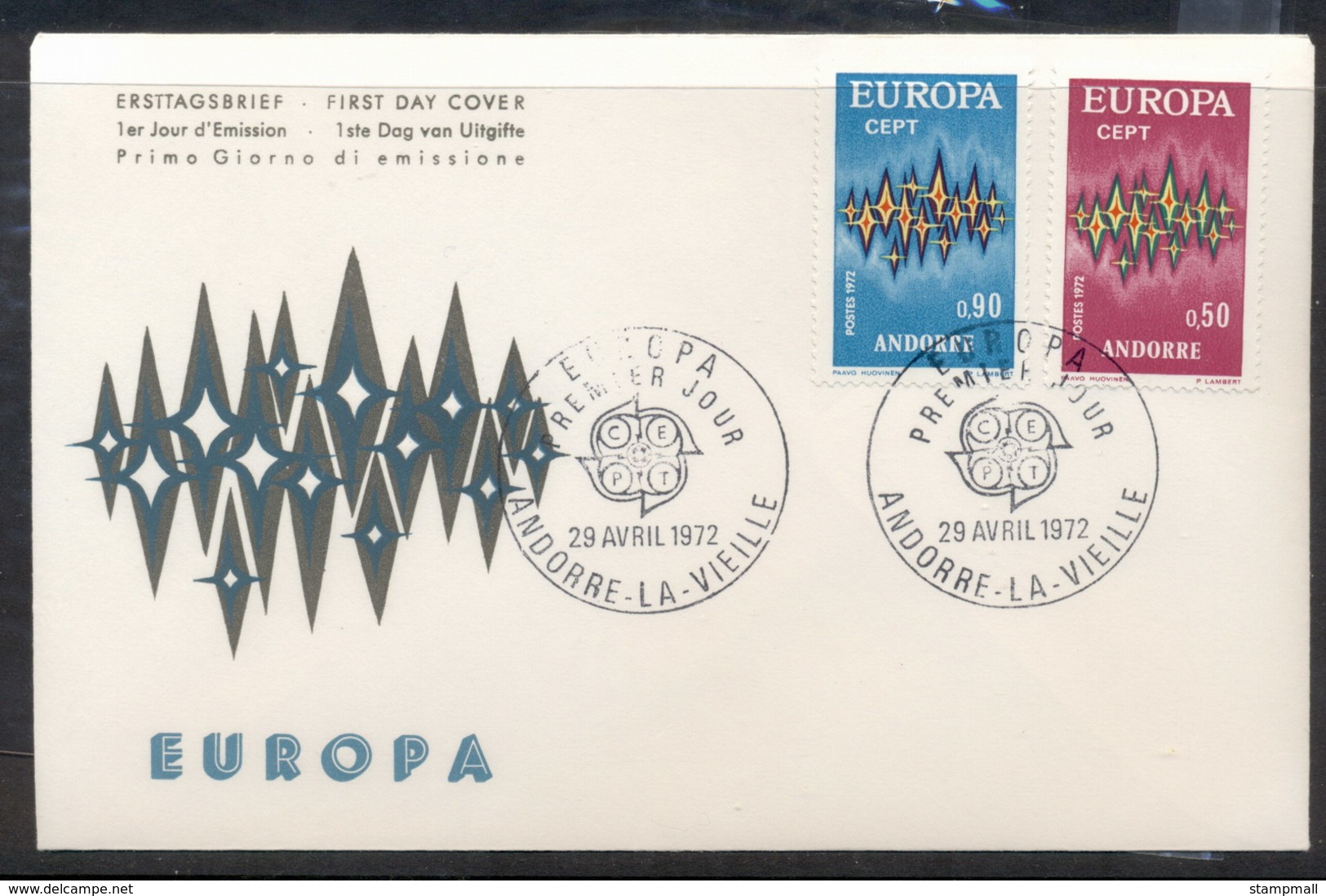 Andorra (Fr.) 1972 Europa Sparkles FDC - Covers & Documents