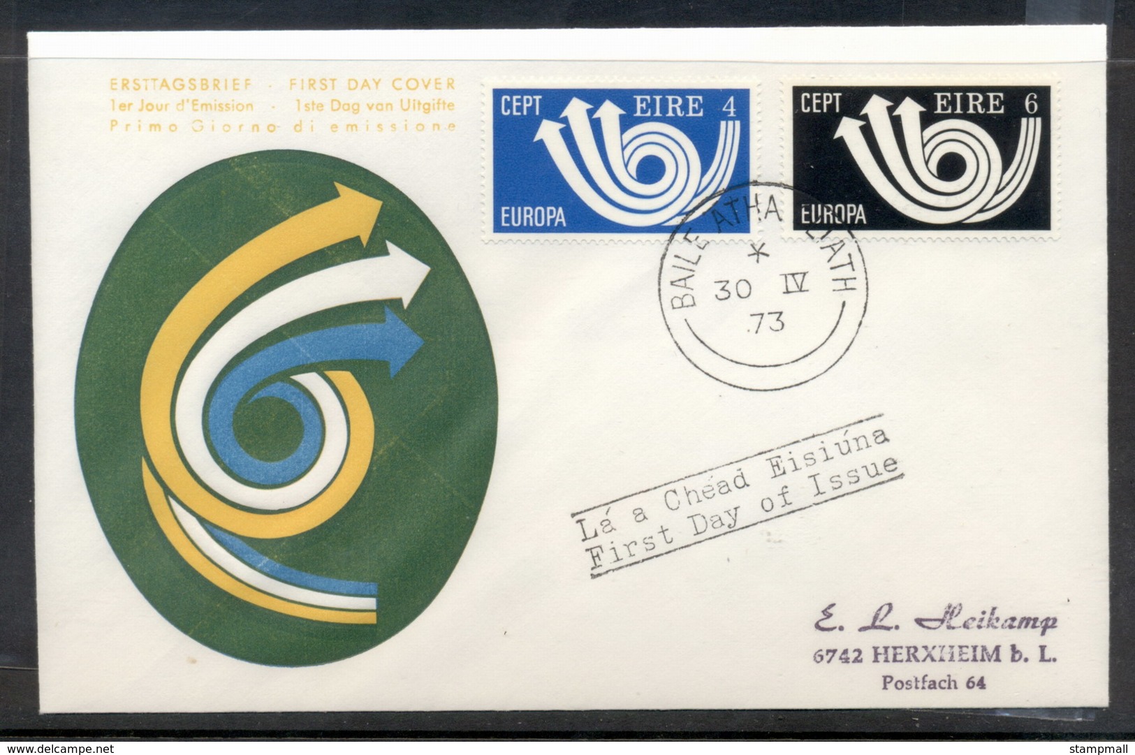 Ireland 1973 Europa Posthorn Arrow FDC - FDC