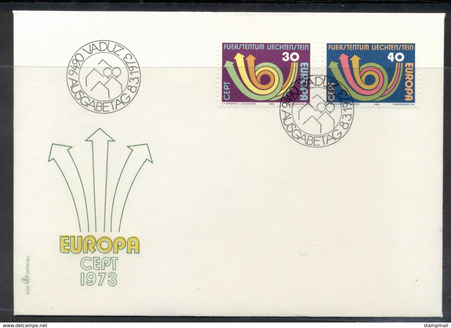 Liechtenstein 1973 Europa Posthorn Arrow FDC - FDC