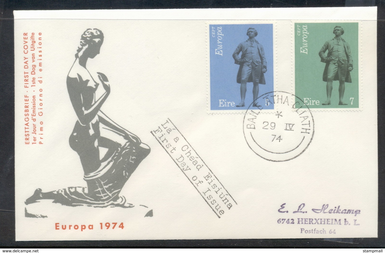 Ireland 1974 Europa Sculpture FDC - FDC