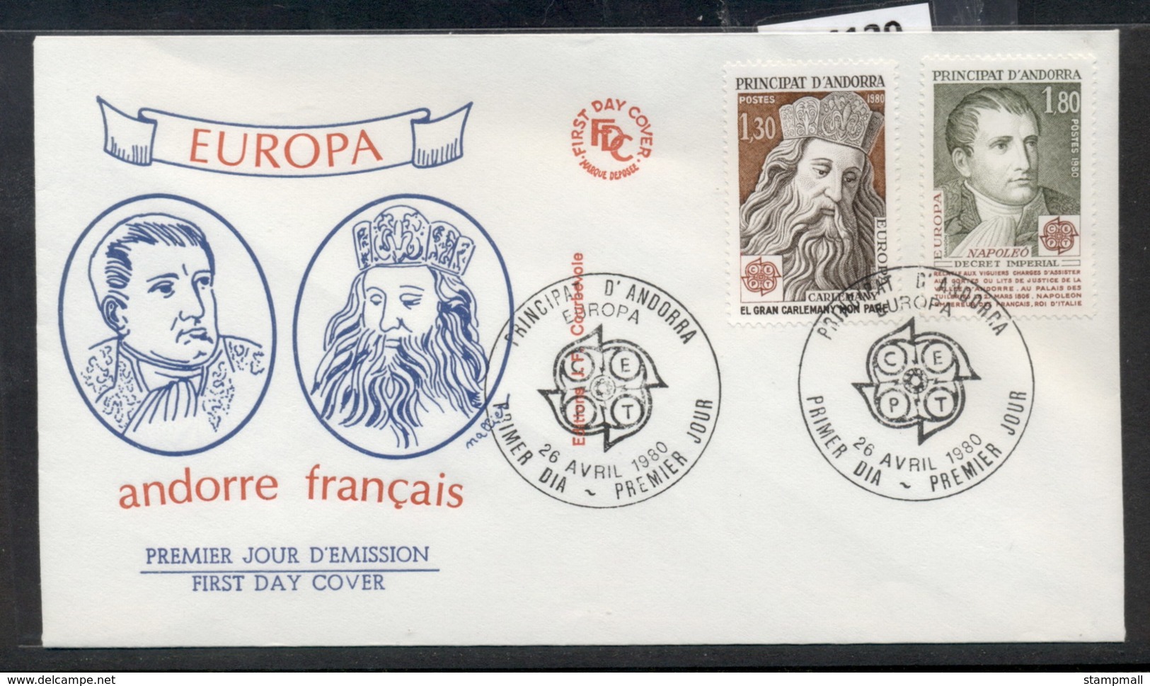 Andorra (Fr.) 1980 Europa Celebrities FDC - Covers & Documents