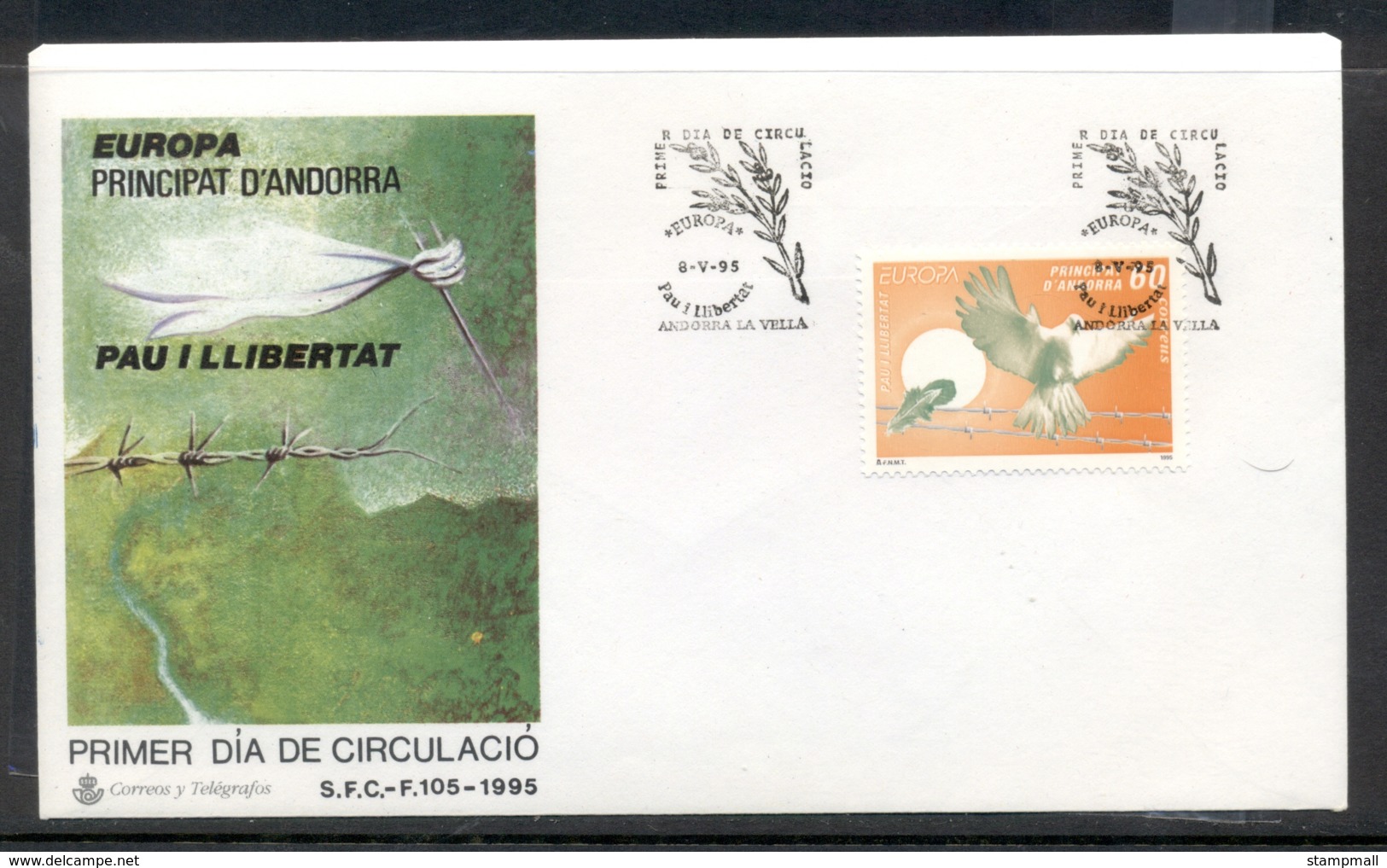 Andorra (Sp.) 1995 Europa Peace & Freedom FDC - Covers & Documents