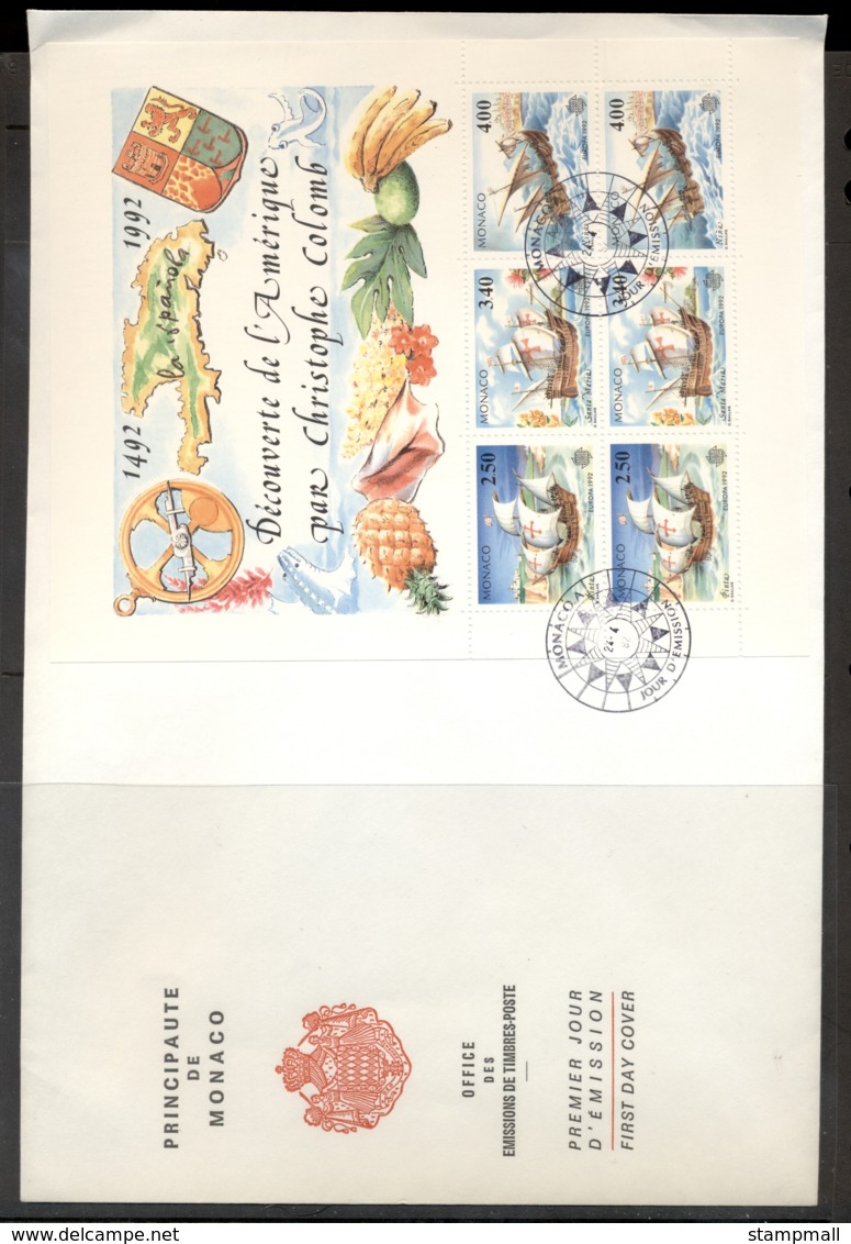 Monaco 1992 Europa Columbus Discovery Of America XLMS FDC - FDC