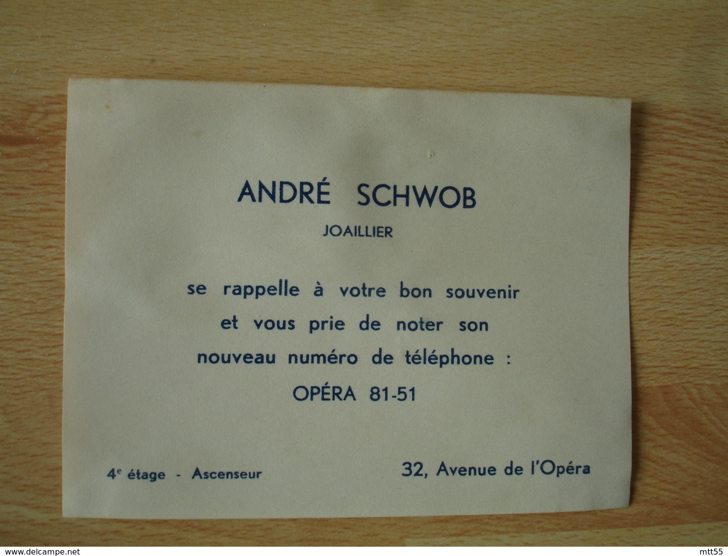 Andre Schwob Joailler Av Opera Carte Commerciale - 1900 – 1949