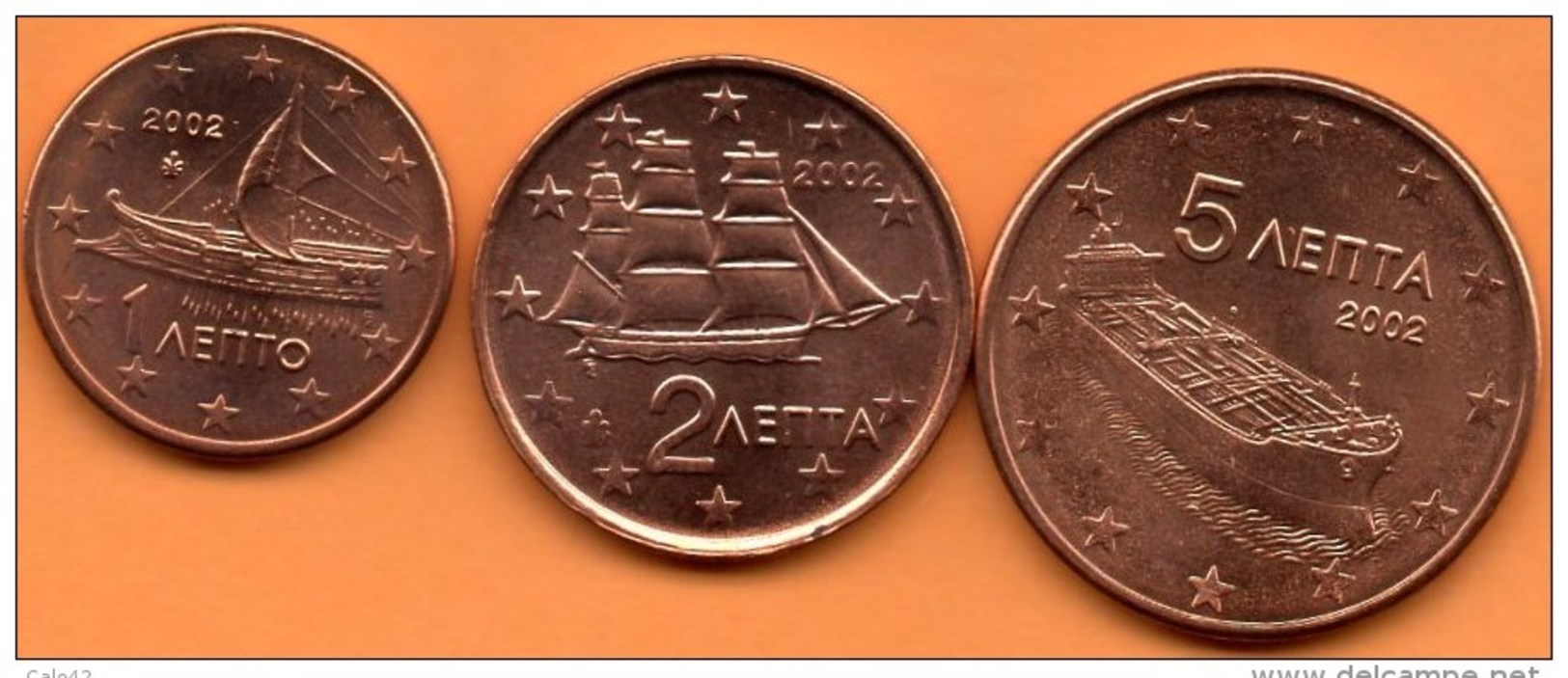 GRECE:greece 1+2+5 EURO CENT 2002 NO LETTER To The Roll / De Rouleau - Grèce