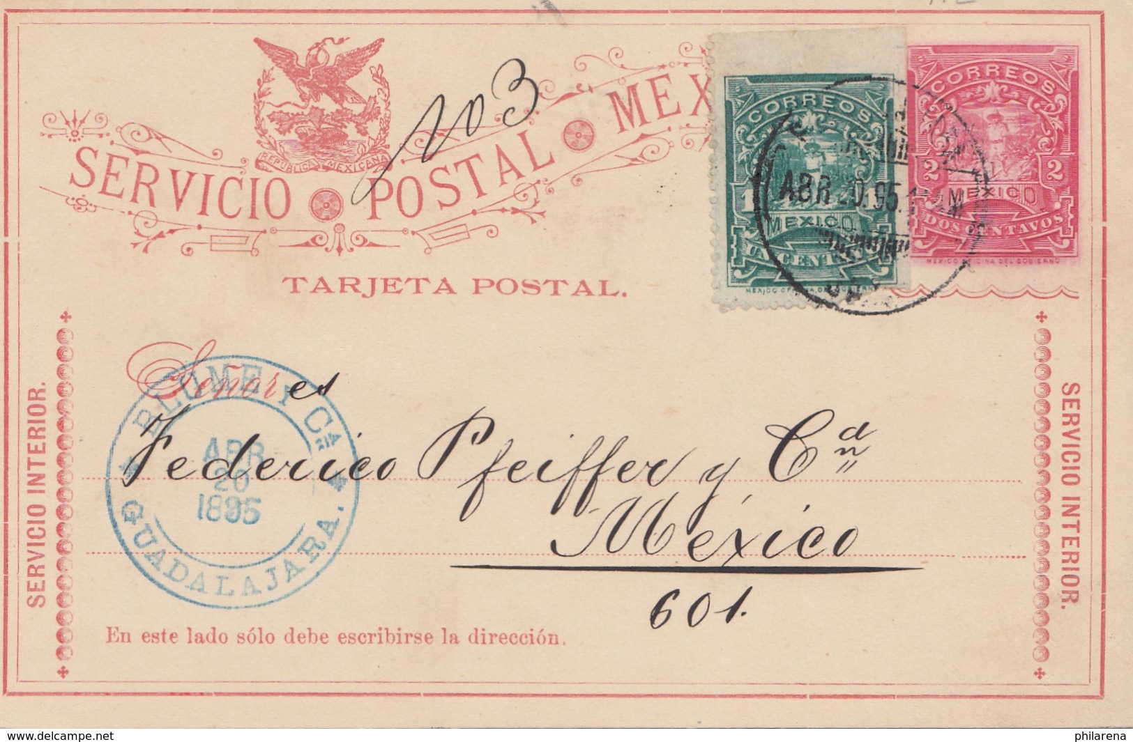 Mexico 1895: Post Card Blume/Guadalajara - Mexiko