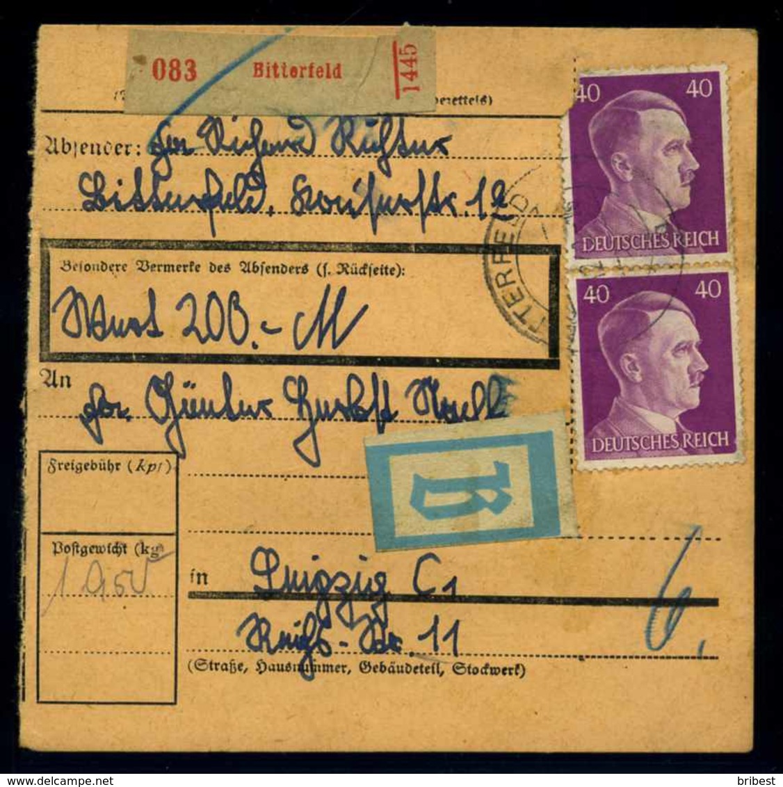 Paketkarte 1942 BITTERFELD Siehe Beschreibung (114689) - Sonstige & Ohne Zuordnung