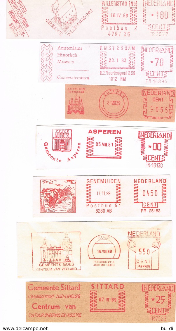 Niederlande 7 Freistempel Willemstad, Goes, Sittard, Amsterdam, Asperen, Genemuiden, Zutphen - Wappen, Haus - Meterstamp - Macchine Per Obliterare (EMA)