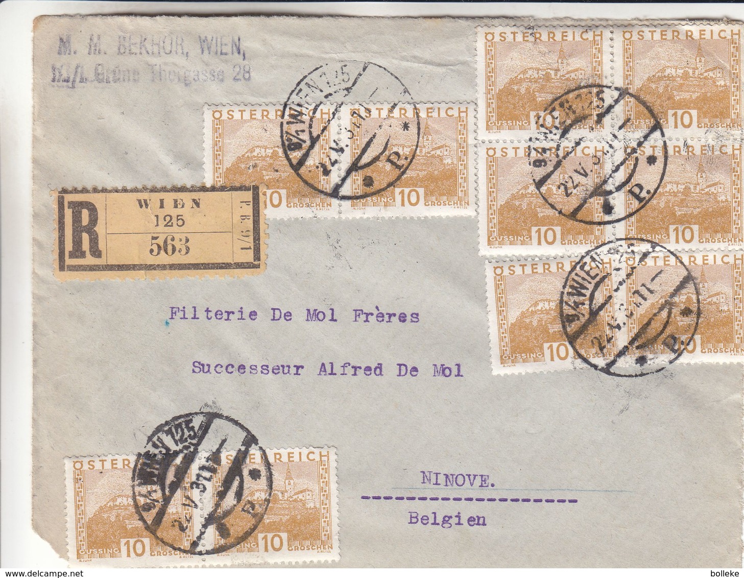 Autriche - Devant De Lettre Recom De 1931 ° - Oblit Wien 125 - Exp Vers Ninove - Brieven En Documenten