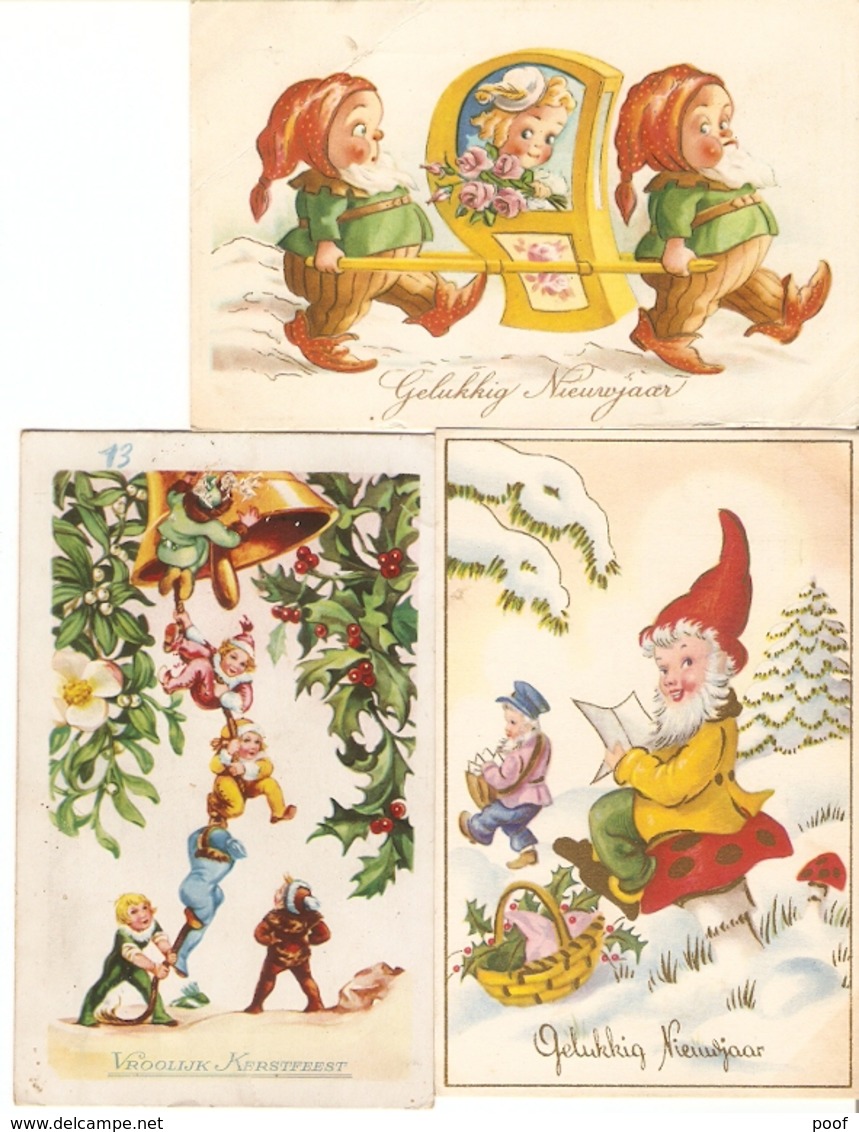 Kabouters : Gelukkig Nieuwjaar --- Vrolijk Kerstfeest  / 3 Kaarten  ( 1943-47-51) - Contes, Fables & Légendes