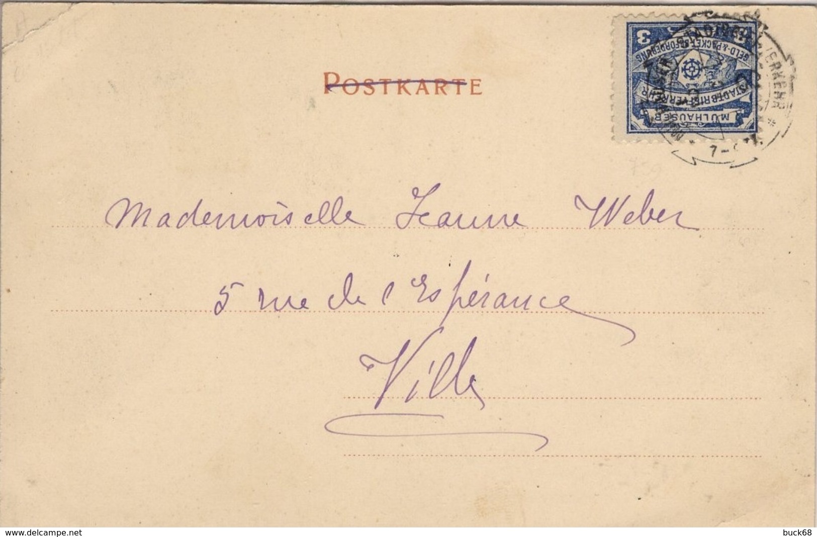 FRANCE Carte Animée Poste Locale MULHOUSE Alsace Mülhauser Stadtbriefverkehr 1900 (?) Musée Et Pont De Riedisheim - Lettres & Documents