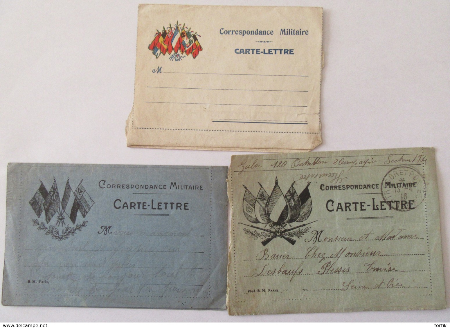 Lot de 7 Correspondances militaires Guerre 14-18 dont cartes-lettres, cartes postales- Circulées, certaines avec cachets