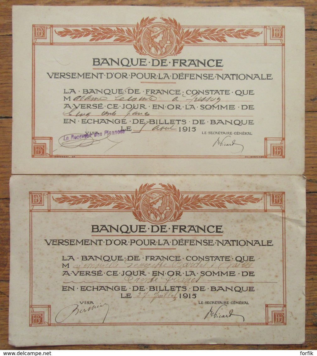 France - Lot de 6 documents pour l'emprunt de la Défense Nationale (Guerre 14-18) dont un tract aux maires de France