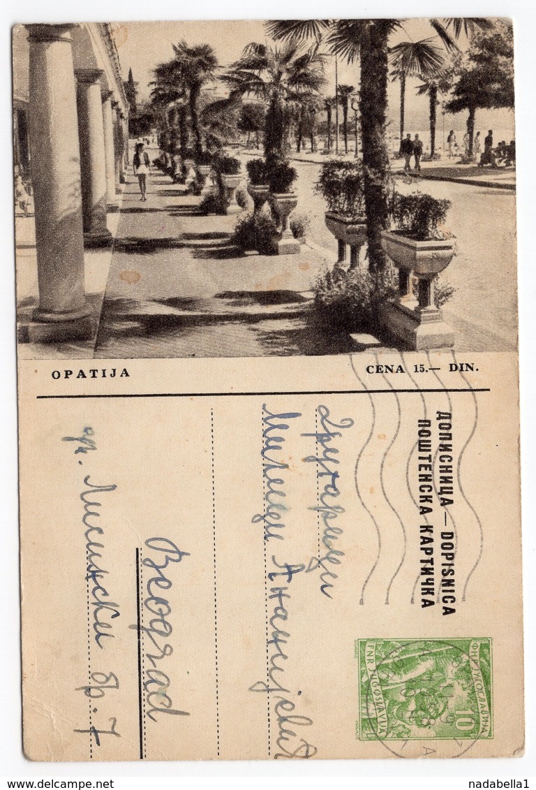 1956 YUGOSLAVIA, CROATIA, OPATIJA, ABACIA, USED ILLUSTRATED POSTCARD - Croatia