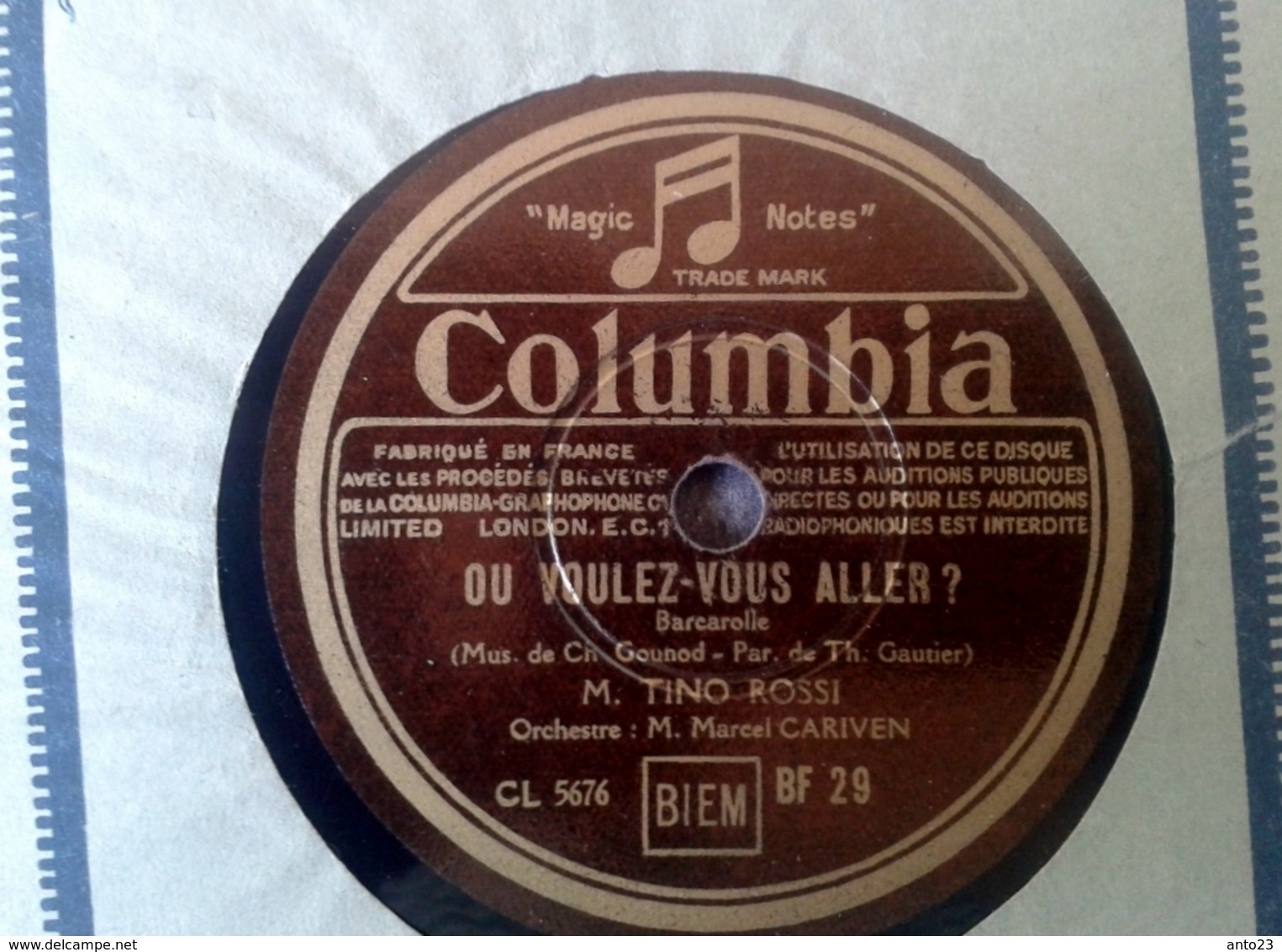 78 Tours - DISQUE "GRAMOPHONE" BF 29 TINO ROSSI MAÎTRE PHATELIN ET OU VOULEZ VOUS ALLER COLUMBIA - 78 Rpm - Schellackplatten