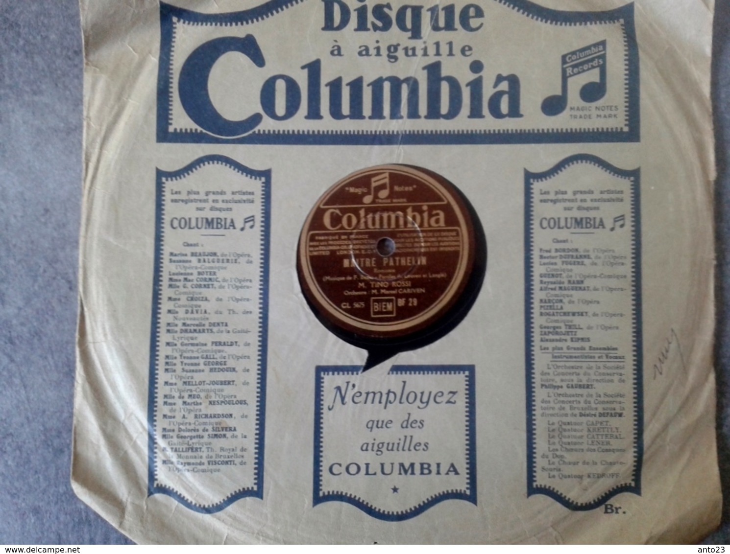 78 Tours - DISQUE "GRAMOPHONE" BF 29 TINO ROSSI MAÎTRE PHATELIN ET OU VOULEZ VOUS ALLER COLUMBIA - 78 Rpm - Schellackplatten