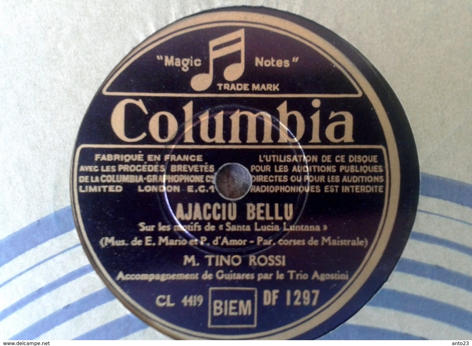 78 Tours - DISQUE "GRAMOPHONE" BF 1789 TINO ROSSI CANZONE DI U CUCU ET AJACCIU  BELLU CORSICA  COLUMBIA - 78 Rpm - Schellackplatten