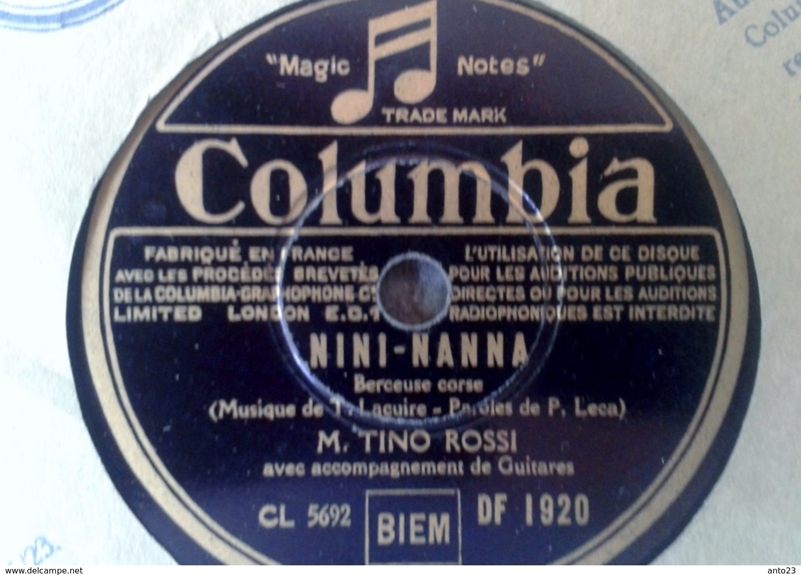 78 Tours - DISQUE "GRAMOPHONE" DF 1920 TINO ROSSI O CUICIARELLA ET NINI NANNA CORSICA COLUMBIA - 78 G - Dischi Per Fonografi