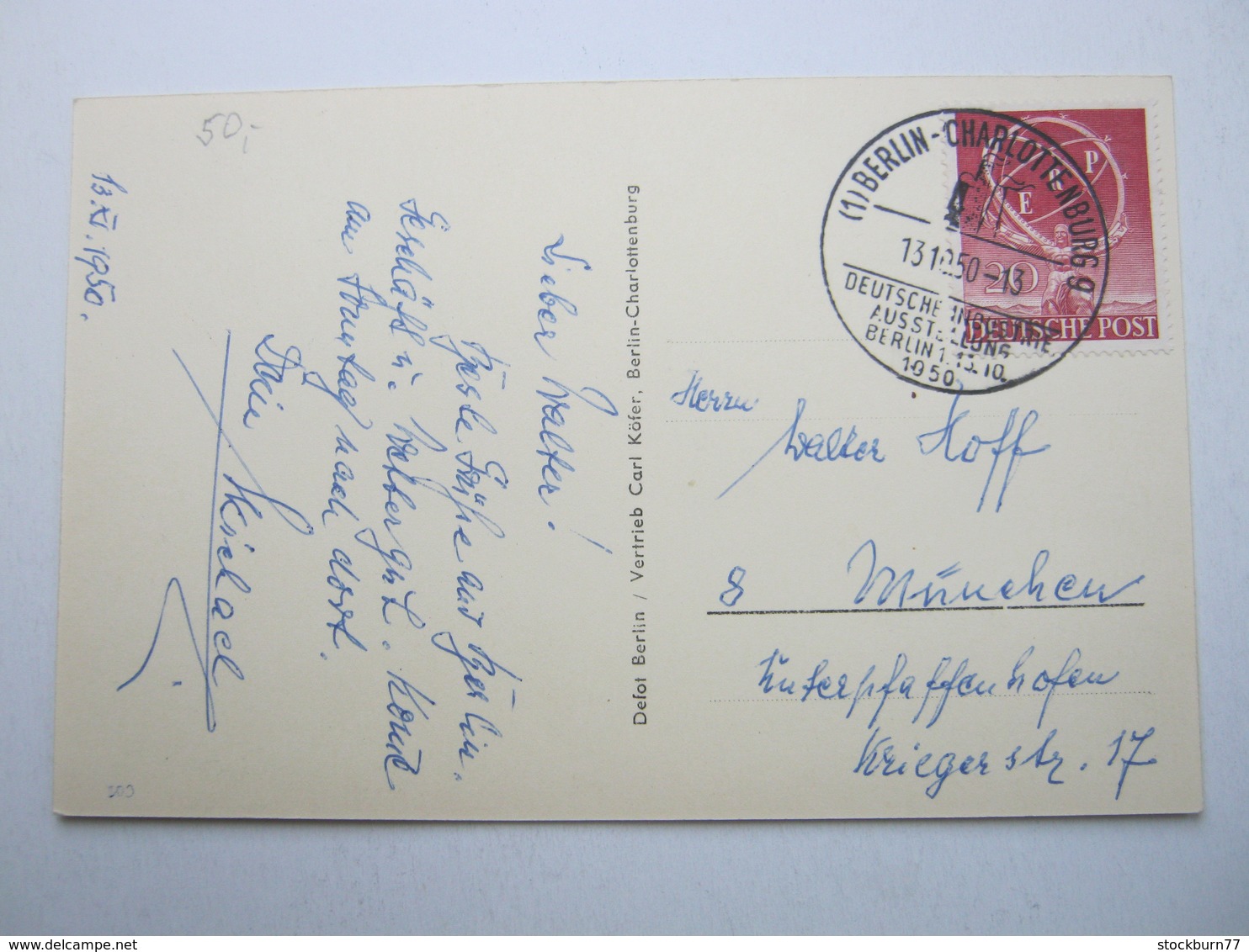 1950 , 20 Pfg. ERP Auf Karte Mit Sonderstempel - Covers & Documents