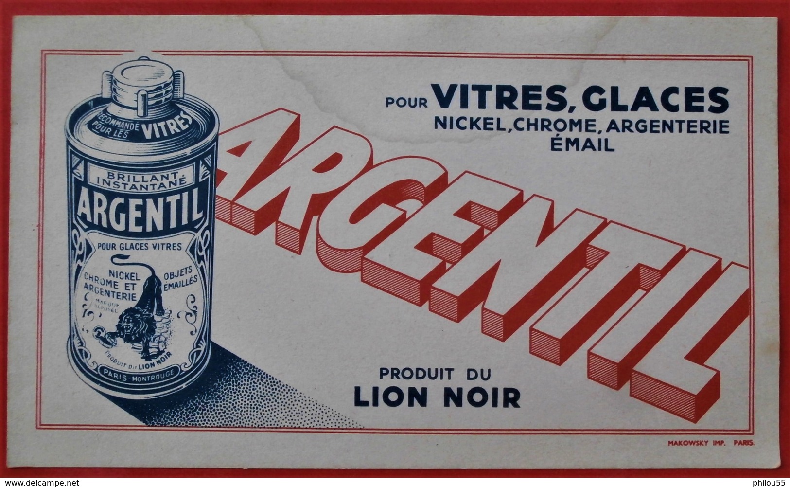 Ancien Buvard D'Ecole PUBLICITAIRE Argentil  LION NOIR  Paris Montrouge - Autres & Non Classés