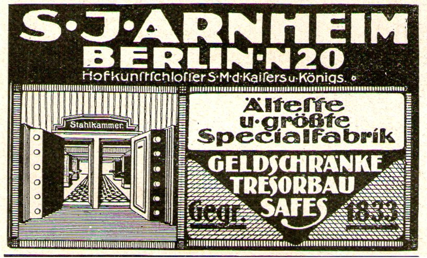 Original-Werbung/ Anzeige 1916 -GELDSCHRÄNKE / TRESORE / SAFES / ARNHEIM - BERLIN - Ca. 65 X 40 Mm - Publicités