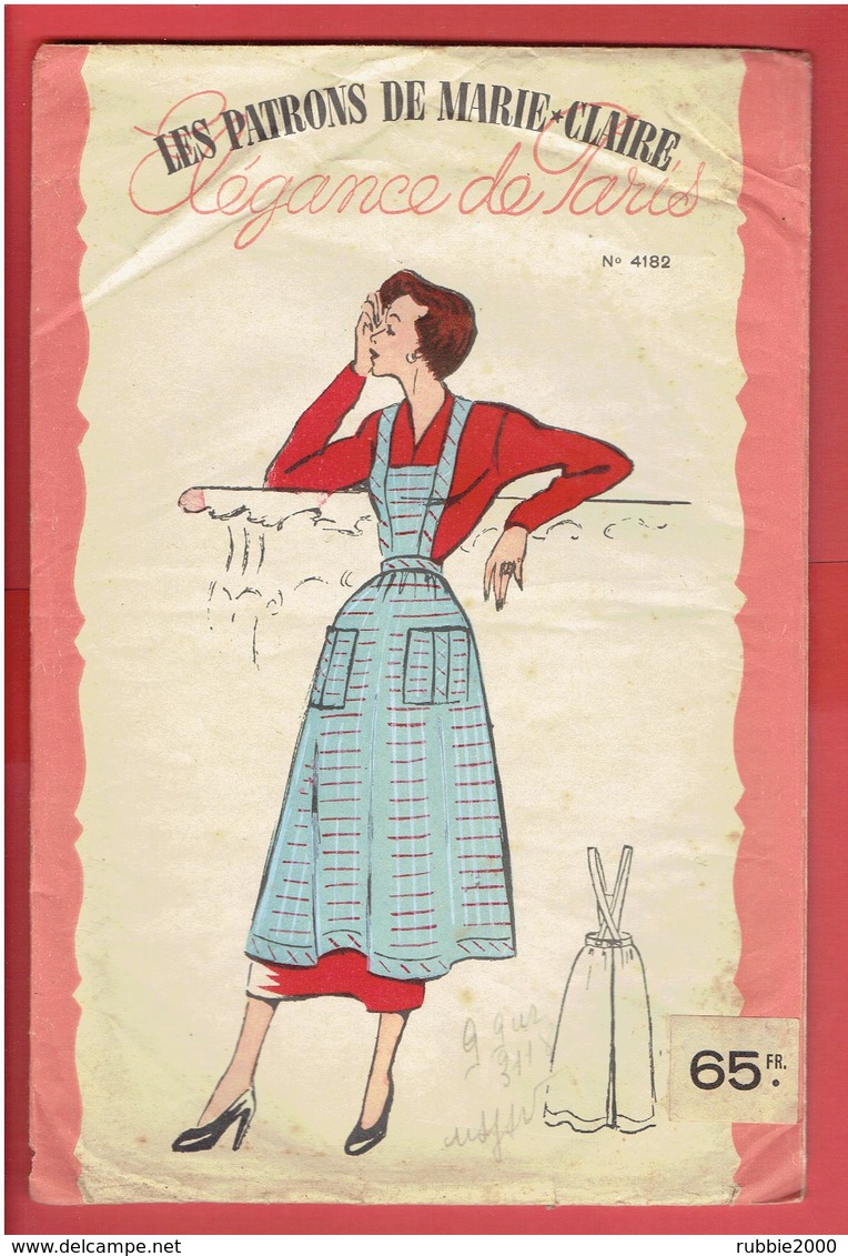 LES PATRONS DE MARIE CLAIRE VERS 1950 1960 TABLIER DE CUISINE POCHETTE COLORISEE AVEC SON CALQUE ELEGANCE DE PARIS - Patterns