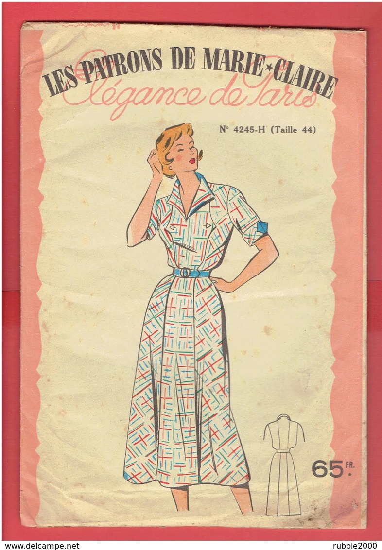 LES PATRONS DE MARIE CLAIRE VERS 1950 1960 ROBE ECOSSAISE TAILLE 44 POCHETTE COLORISEE AVEC SON CALQUE ELEGANCE DE PARIS - Patterns