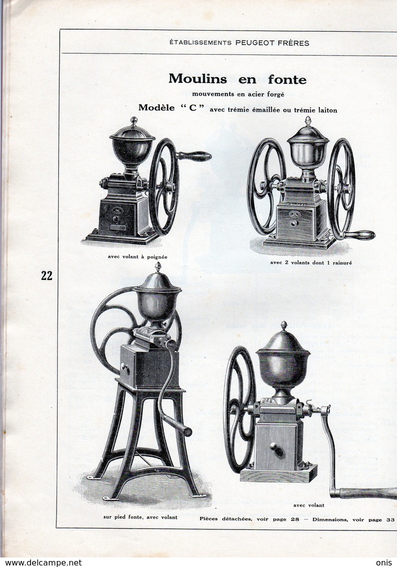 catalogue PEUGEOT ,Valentigney : moulins à café ,hachoirs.....1931 ; 34 pages illustrées ;bon état : 30x25 cm