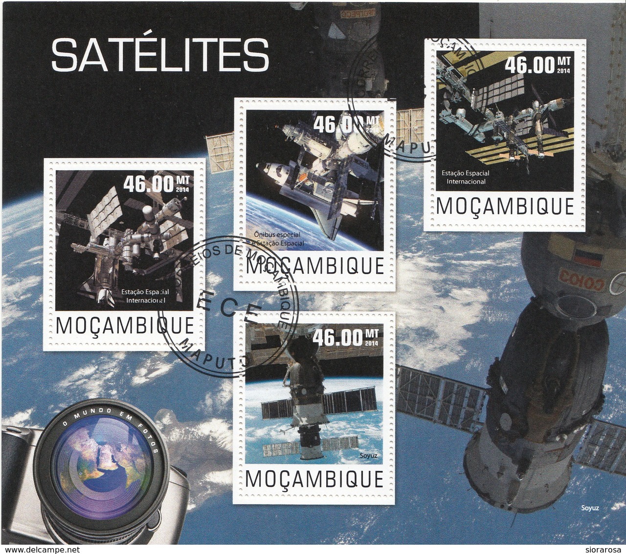 Mozambico 2014 Space Satelites Stazione Spaziale Internazionale Onibus Sheet CTO Perf. Mocambique - Africa