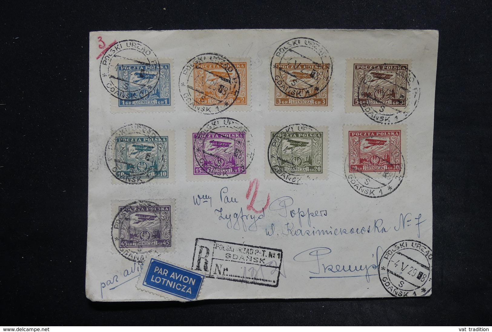 POLOGNE - Enveloppe En Recommandé De Gdansk En 1929 Pour Przemysl Par Avion , Affranchissement Plaisant - L 26347 - Lettres & Documents