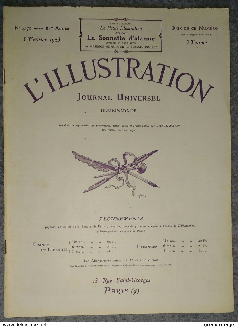 L'Illustration 4170 3 Février 1923 Départ Des Américains De Rhénanie/Ruhr/Toutankhamon/Memel/Vol à Voile/Le Radium - L'Illustration