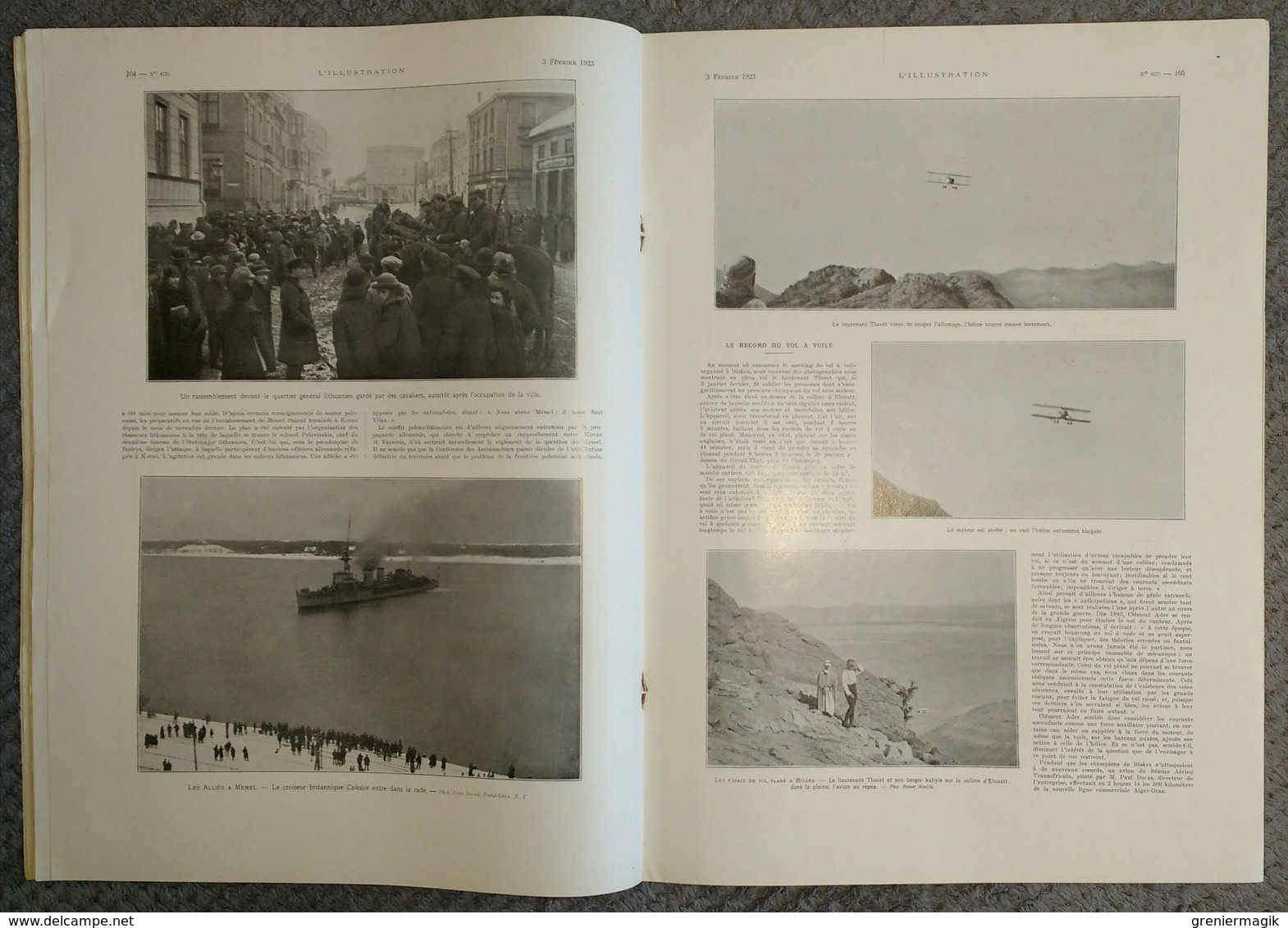 L'Illustration 4170 3 février 1923 Départ des américains de Rhénanie/Ruhr/Toutankhamon/Memel/Vol à voile/Le radium