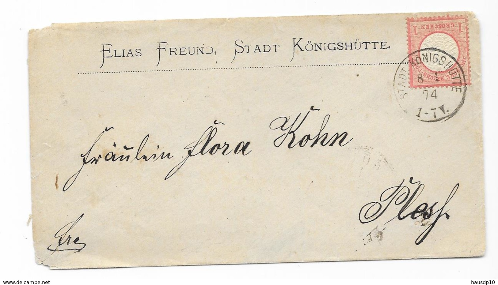 DR Brustschild Mi.19 EF Auf Brief M. K1 Stadt Königshütte 1874 - Briefe U. Dokumente