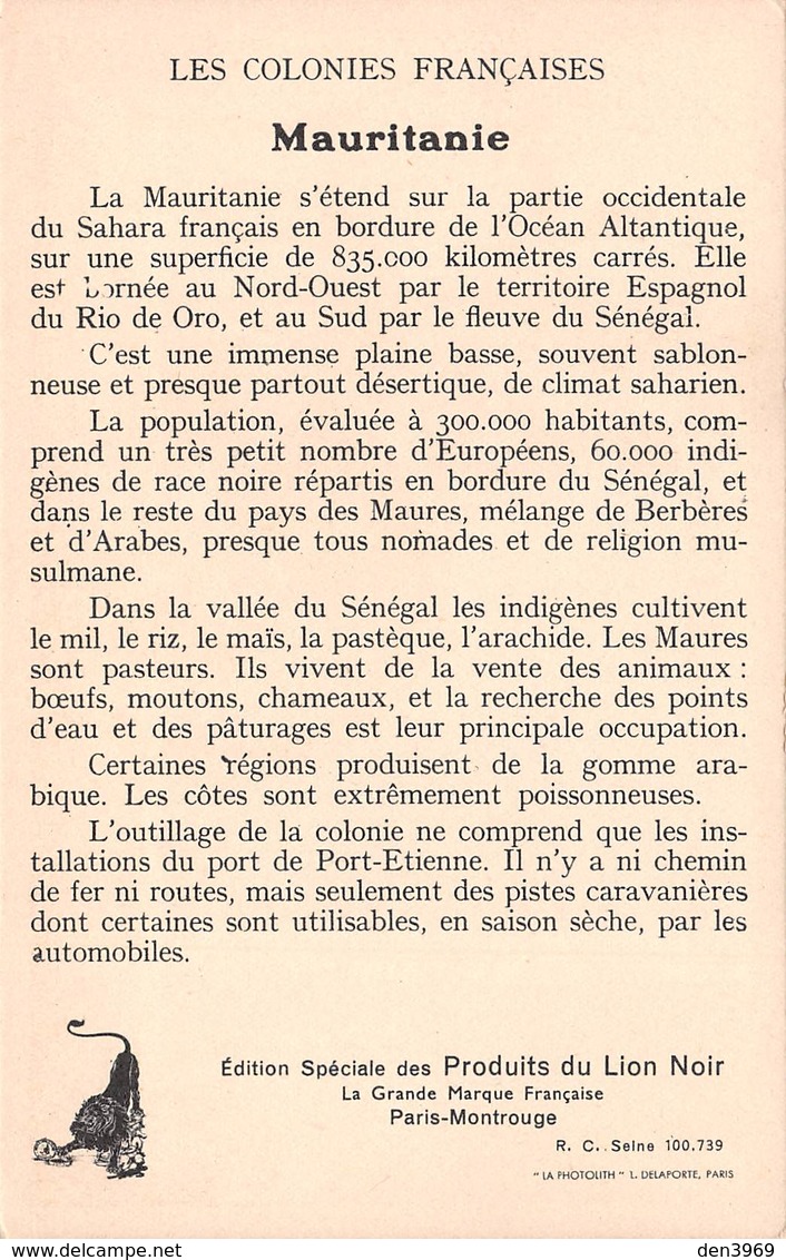 Publicité Des Produits Du Lion Noir - Les Colonies Françaises - La MAURITANIE - Dromadaires - Mauritanie