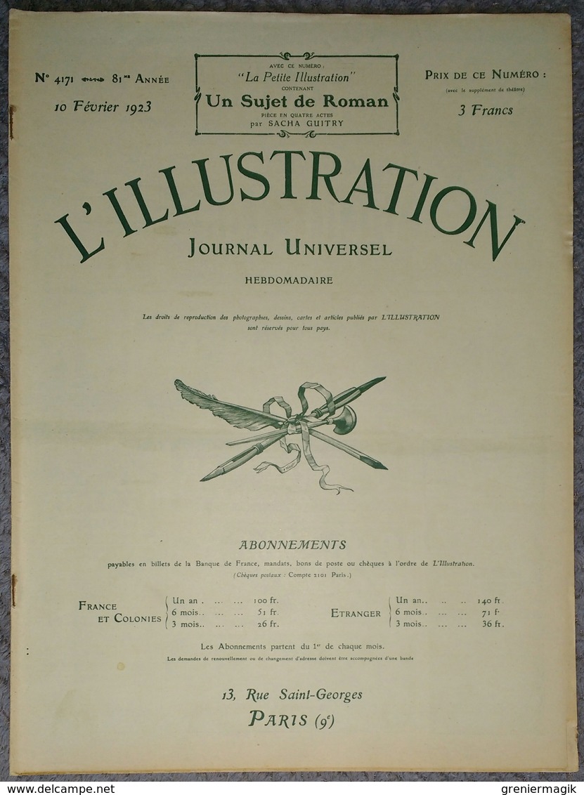 L'Illustration 4171 10 Février 1923 Toutankhamon/Cuirassé "Liberté" à Toulon/Superbagnères/Vol à Voile Biskra/Ruhr - L'Illustration