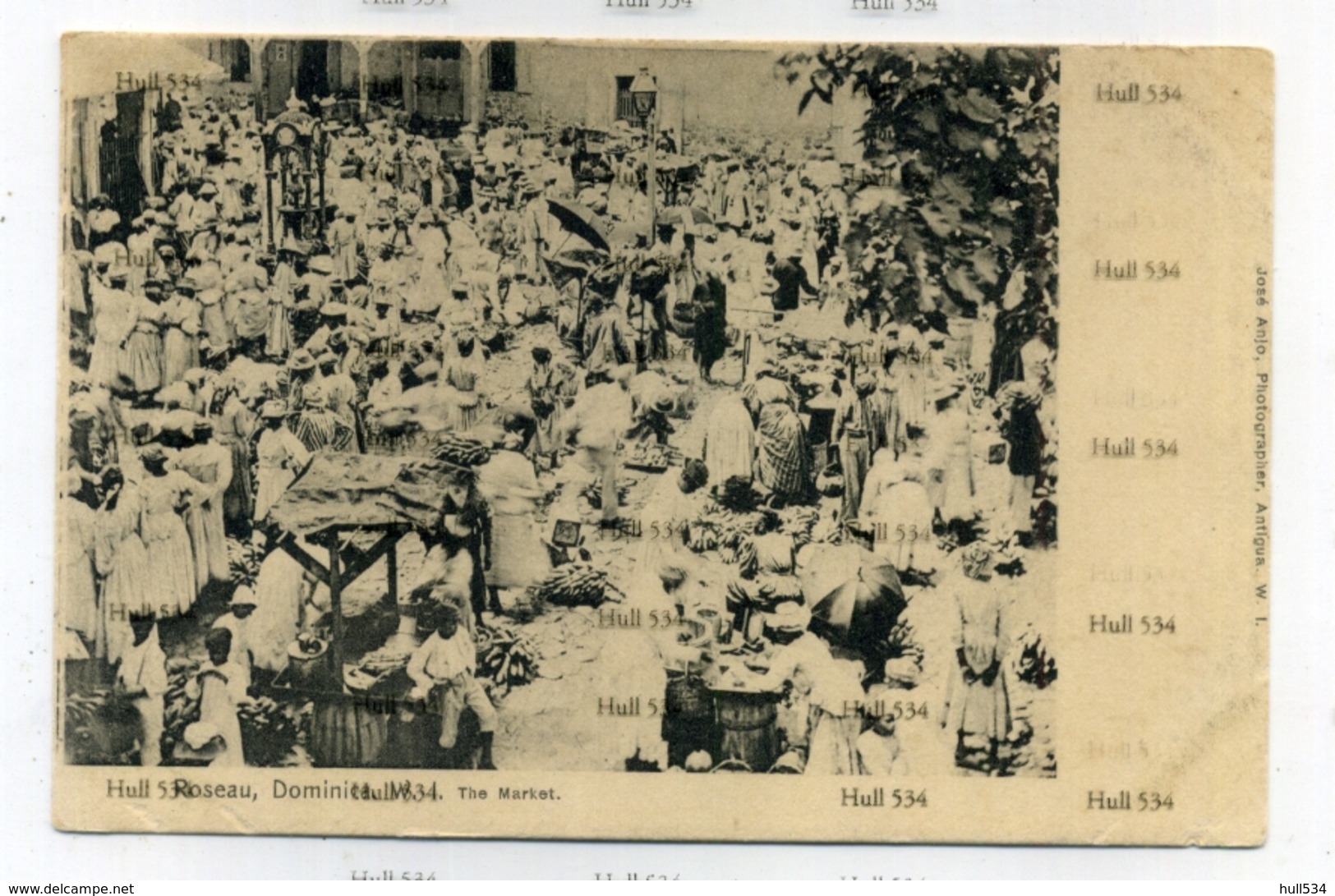 West Indies Dominica Postcard Roseau WI The Market By Jose Anjo Undivided Back 1900s - Dominica
